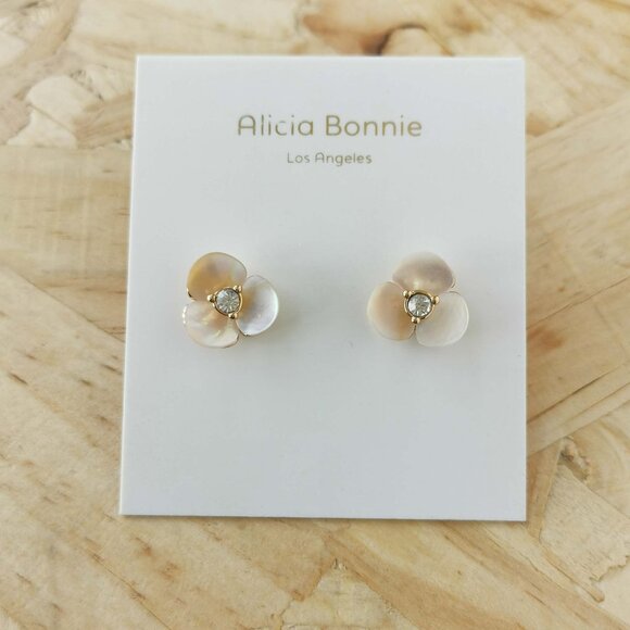 NEW Alicia Bonnie Shimmer Mother Pearl Reversible Earrings Gold - Picture 1 of 3